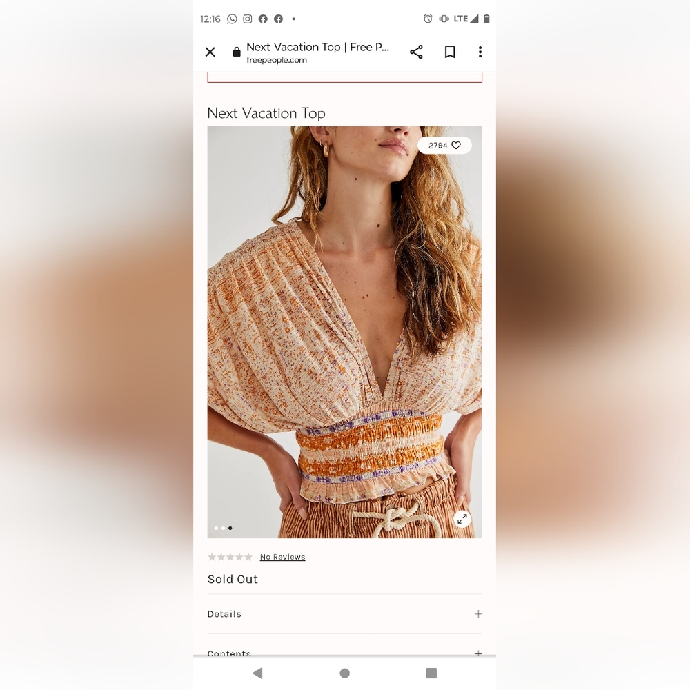 Free People next vacation top peach floral